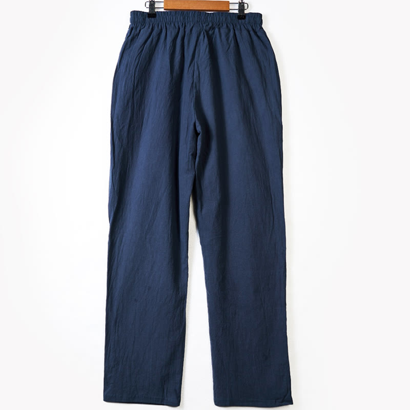 Pantalon en coton pour homme avec poches et boutons de couleur unie et cordon de serrage - image 6