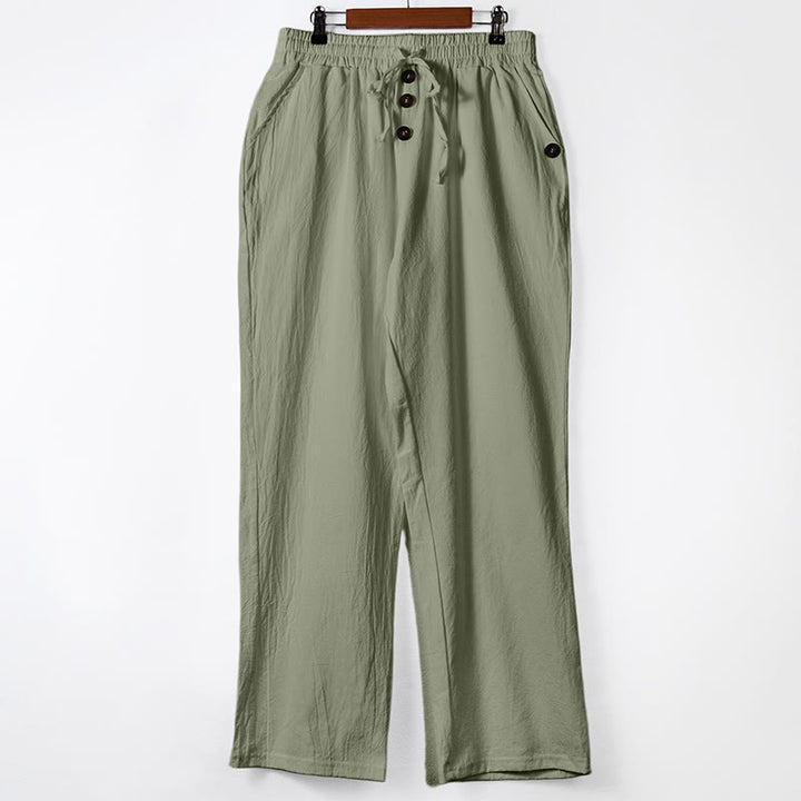 Pantalon en coton pour homme avec poches et boutons de couleur unie et cordon de serrage - Vert foncé - US/UK/AU46，EU56 (3XL) - image 18