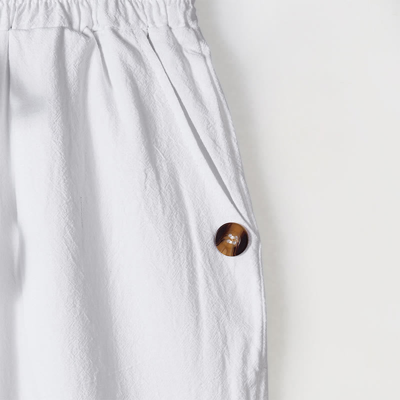 Pantalon en coton pour homme avec poches et boutons de couleur unie et cordon de serrage - image 8