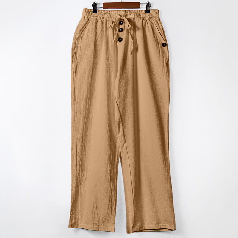 Pantalon en coton pour homme avec poches et boutons de couleur unie et cordon de serrage - SandyBrown - US/UK/AU46，EU56 (3XL) - image 30