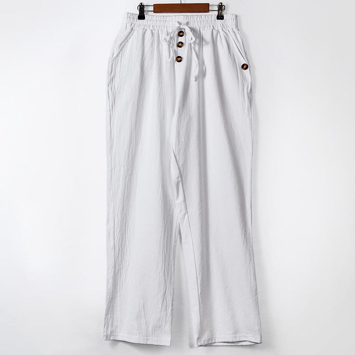 Pantalon en coton pour homme avec poches et boutons de couleur unie et cordon de serrage - Blanc - US/UK/AU46，EU56 (3XL) - image 7