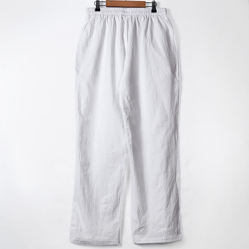 Pantalon en coton pour homme avec poches et boutons de couleur unie et cordon de serrage - image 10