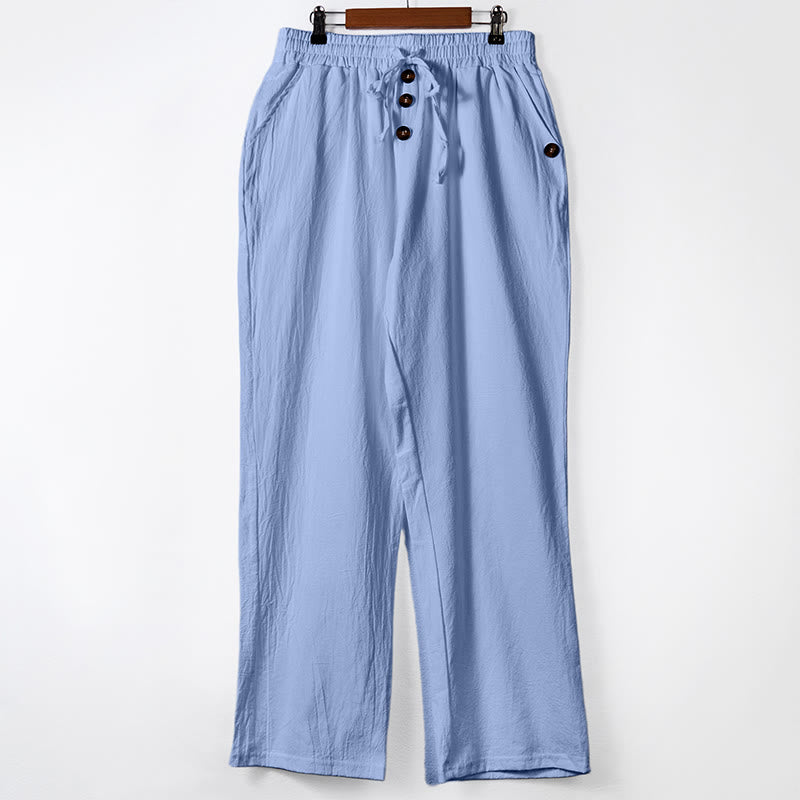 Pantalon en coton pour homme avec poches et boutons de couleur unie et cordon de serrage - Bleu ciel clair - US/UK/AU46，EU56 (3XL) - image 26