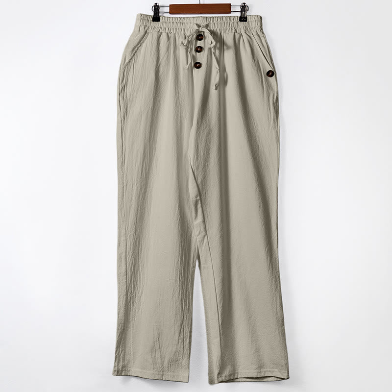 Pantalon en coton pour homme avec poches et boutons de couleur unie et cordon de serrage - Beige - US/UK/AU46，EU56 (3XL) - image 22