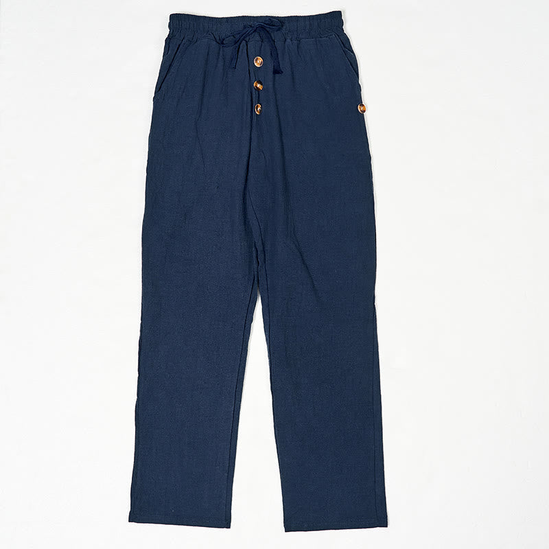 Pantalon en coton pour homme avec poches et boutons de couleur unie et cordon de serrage - Bleu acier - US/UK/AU46，EU56 (3XL) - image 0