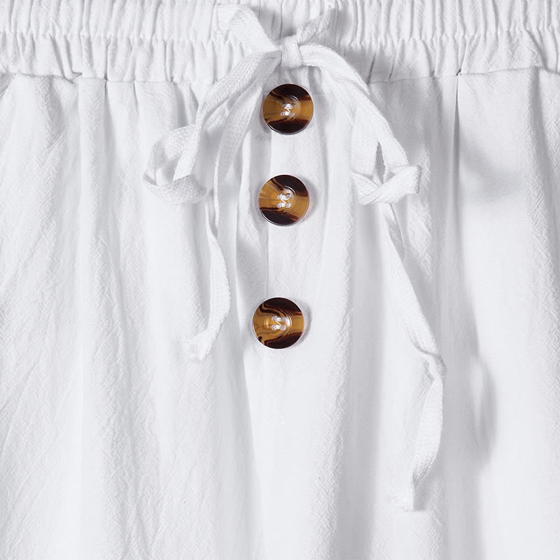 Pantalon en coton pour homme avec poches et boutons de couleur unie et cordon de serrage - image 9