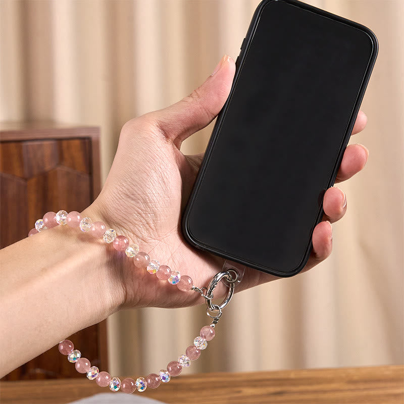 Porte-clés/décoration pour téléphone en perles de quartz fraise naturel Buddha Stones - image 4