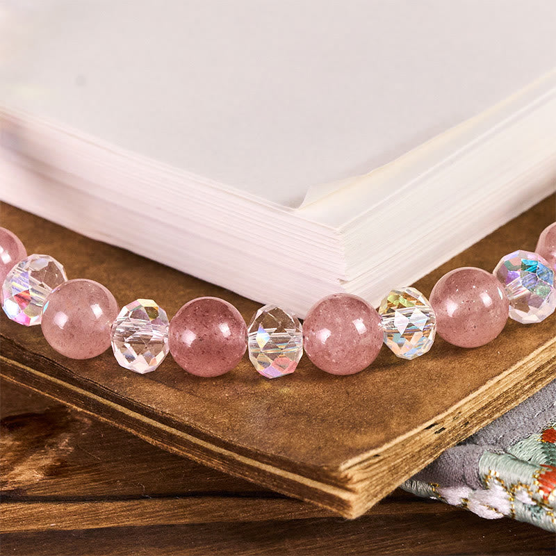 Porte-clés/décoration pour téléphone en perles de quartz fraise naturel Buddha Stones - image 1