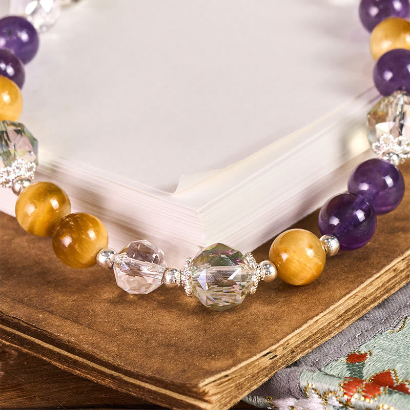 Porte-clés/décoration pour téléphone en perles d'améthyste et d'œil de tigre doré, Buddha Stones - image 1