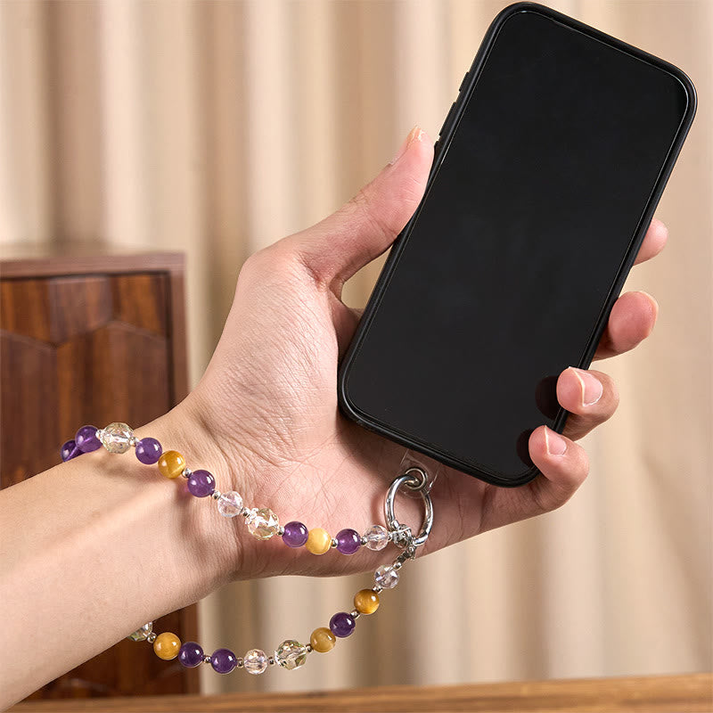 Porte-clés/décoration pour téléphone en perles d'améthyste et d'œil de tigre doré, Buddha Stones - image 4