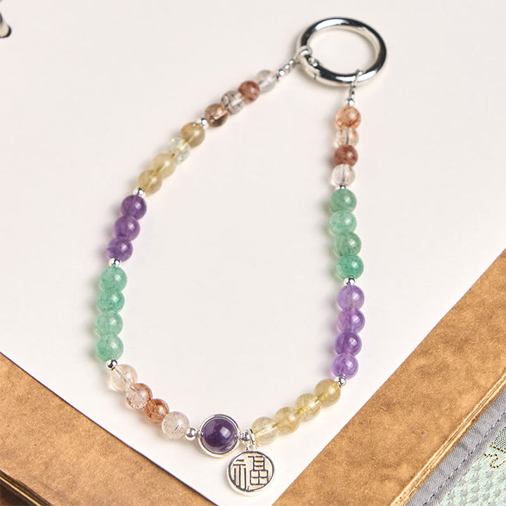 Buddha Stones Fu Charm Porte-clés Super Seven Crystal Growth Décoration à suspendre pour téléphone - Super Seven Crystal (Croissance spirituelle ♥) - image 0