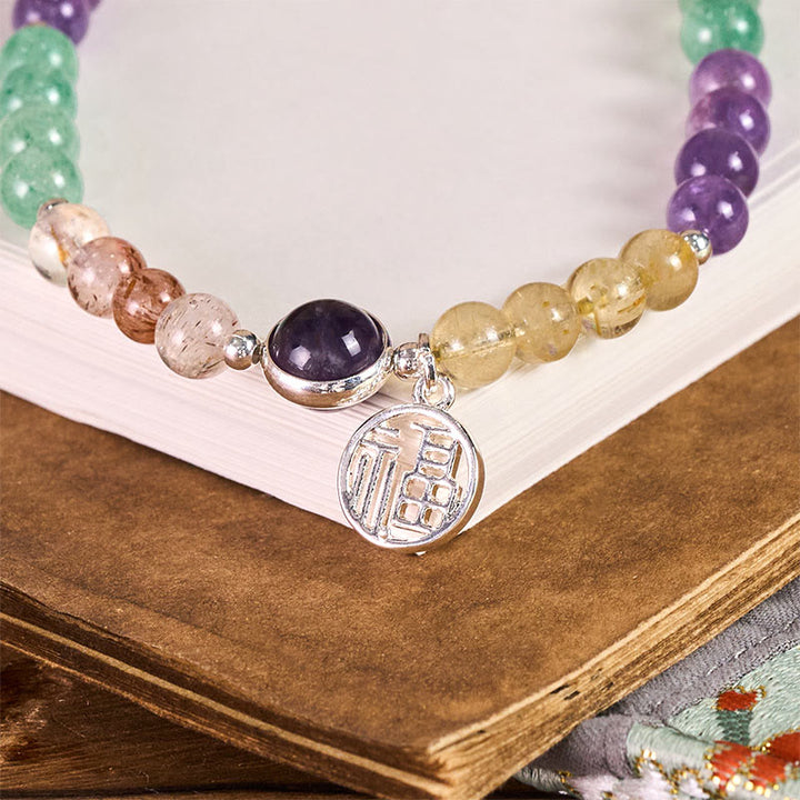 Buddha Stones Fu Charm Porte-clés Super Seven Crystal Growth Décoration à suspendre pour téléphone - image 1