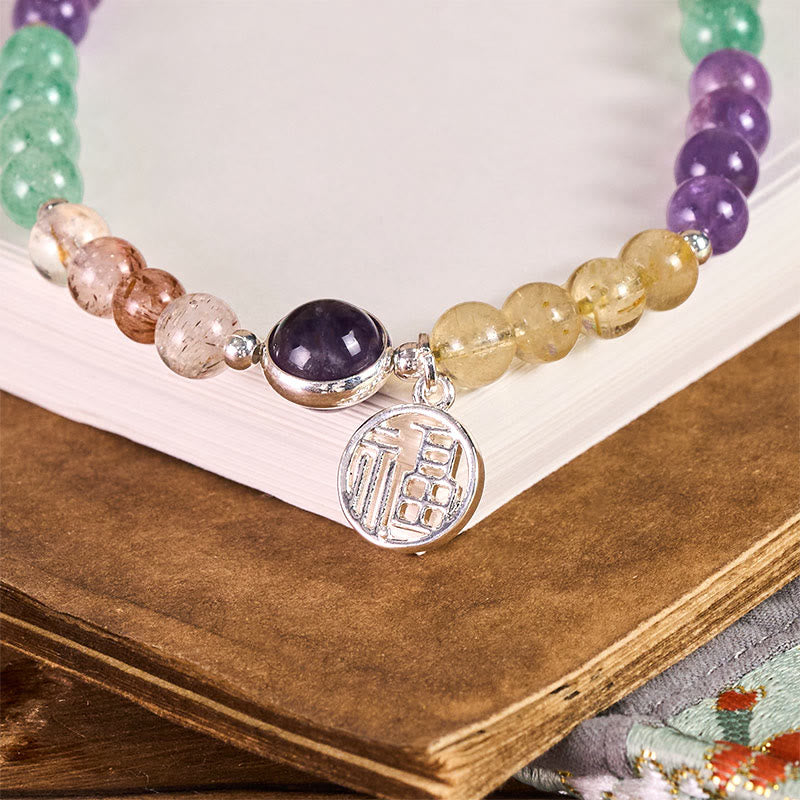 Buddha Stones Fu Charm Porte-clés Super Seven Crystal Growth Décoration à suspendre pour téléphone - image 1