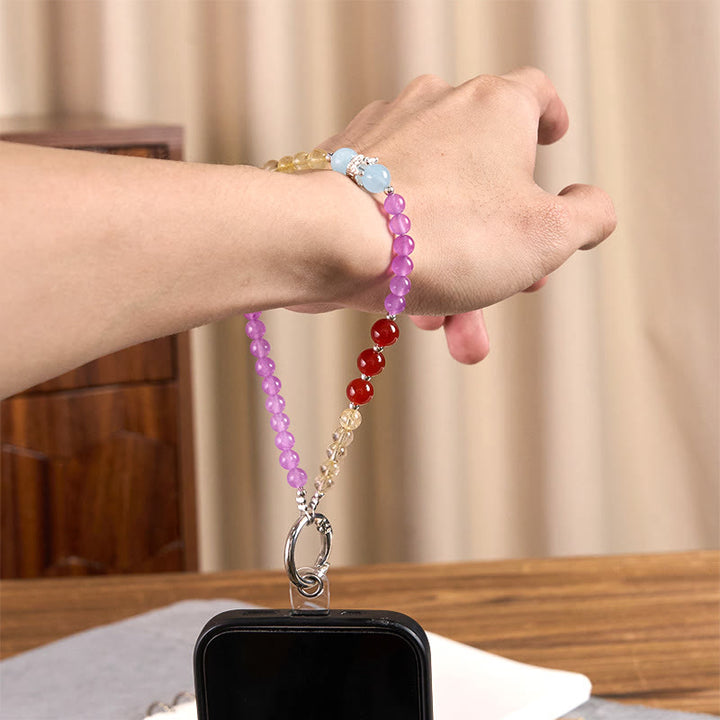 Buddha Stones Calcédoine Violette Citrine Couronne Porte-clés Harmonie Perle Décoration à accrocher au téléphone - image 3