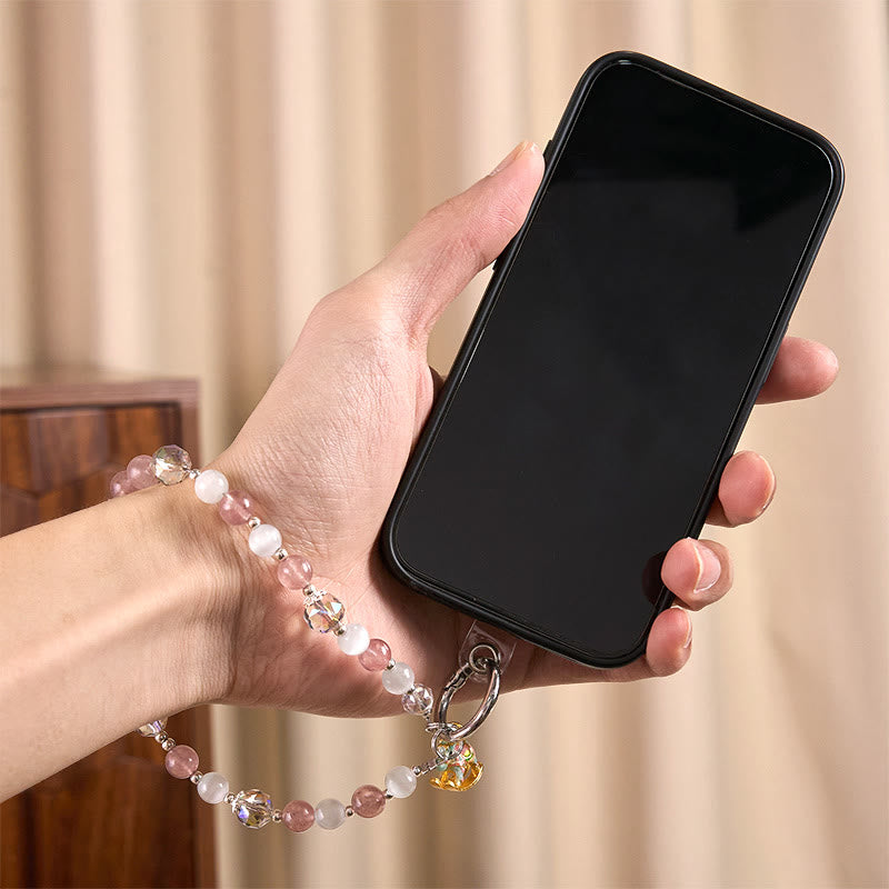 Buddha Stones Année du Cheval Quartz fraise Œil de chat blanc Porte-clés Décoration à suspendre pour téléphone - image 5