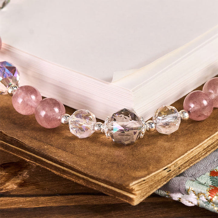 Buddha Stones Année du Cheval Quartz fraise Œil de chat blanc Porte-clés Décoration à suspendre pour téléphone - image 2