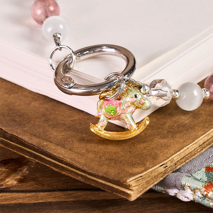 Buddha Stones Année du Cheval Quartz fraise Œil de chat blanc Porte-clés Décoration à suspendre pour téléphone - image 1