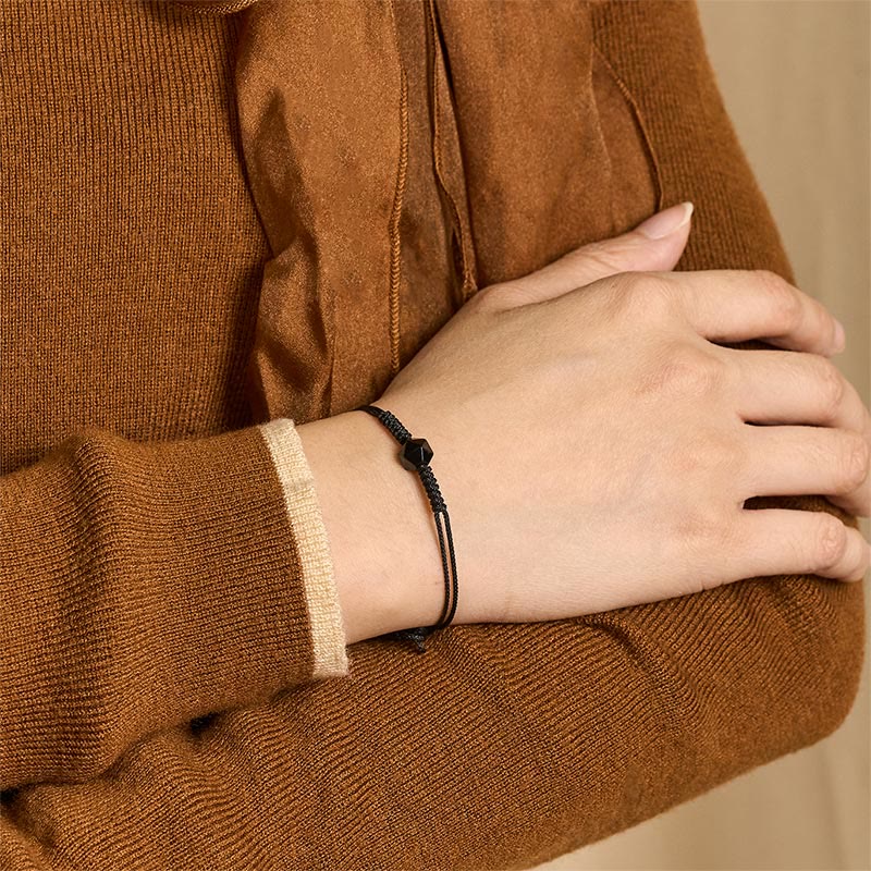 Bracelet de force tressé en obsidienne noire naturelle Buddha Stones - image 2