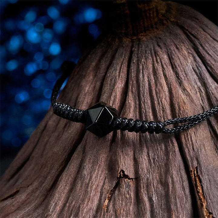 Bracelet de force tressé en obsidienne noire naturelle Buddha Stones - image 3