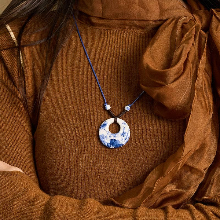 Collier en céramique avec pendentif d'illumination, Buddha Stones, pivoine ethnique, fleurs de pêcher, symbole de lotus - image 4