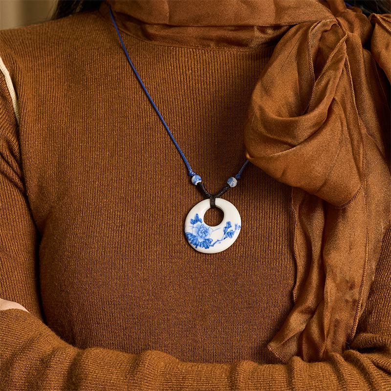 Collier en céramique avec pendentif d'illumination, Buddha Stones, pivoine ethnique, fleurs de pêcher, symbole de lotus - image 9