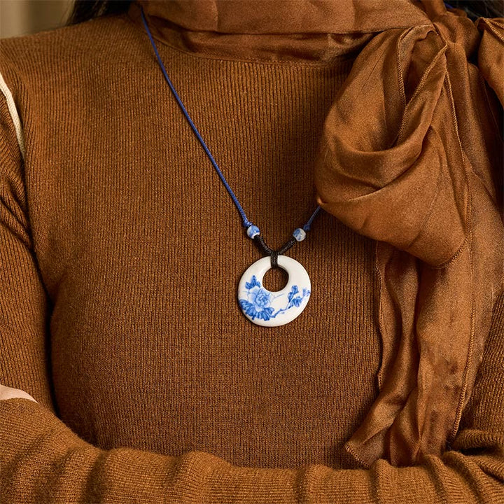 Collier en céramique avec pendentif d'illumination, Buddha Stones, pivoine ethnique, fleurs de pêcher, symbole de lotus - image 9