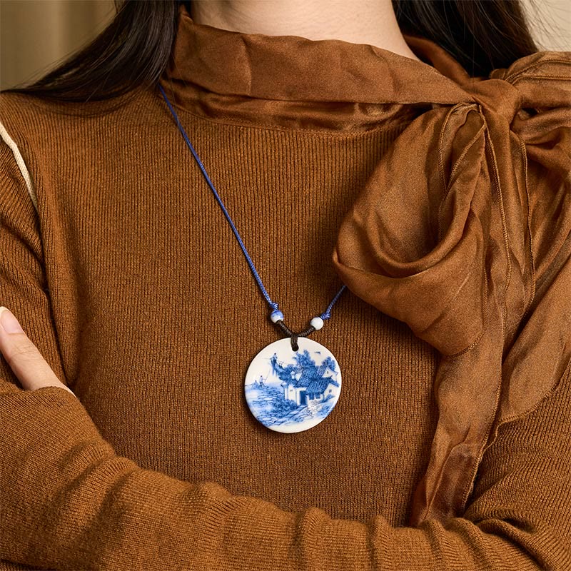 Collier en céramique avec pendentif d'illumination, Buddha Stones, pivoine ethnique, fleurs de pêcher, symbole de lotus - image 17