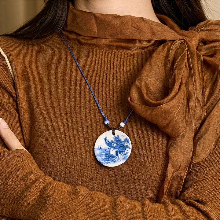 Collier en céramique avec pendentif d'illumination, Buddha Stones, pivoine ethnique, fleurs de pêcher, symbole de lotus - image 17