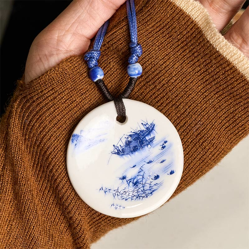 Collier en céramique avec pendentif d'illumination, Buddha Stones, pivoine ethnique, fleurs de pêcher, symbole de lotus - image 21