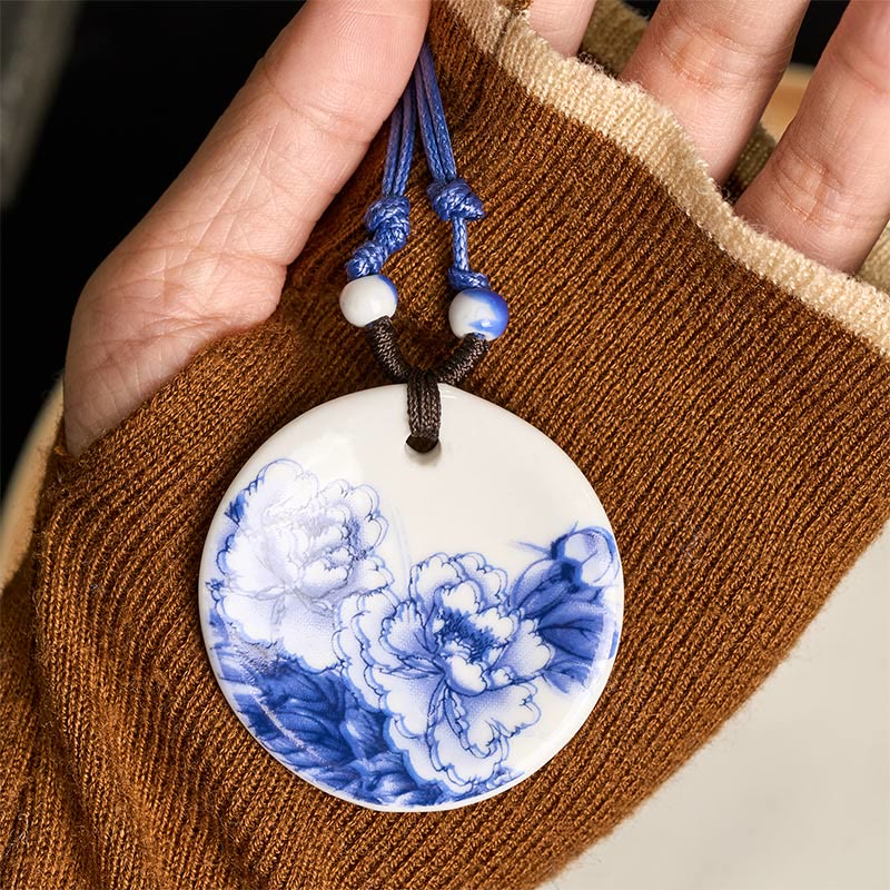 Collier en céramique avec pendentif d'illumination, Buddha Stones, pivoine ethnique, fleurs de pêcher, symbole de lotus - image 11