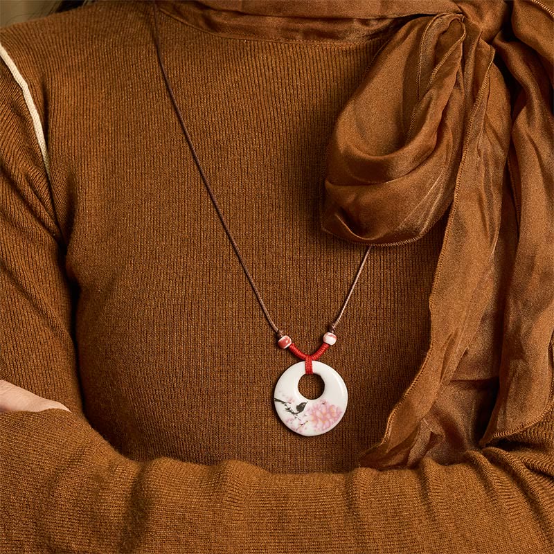 Collier en céramique avec pendentif d'illumination, Buddha Stones, pivoine ethnique, fleurs de pêcher, symbole de lotus - image 26