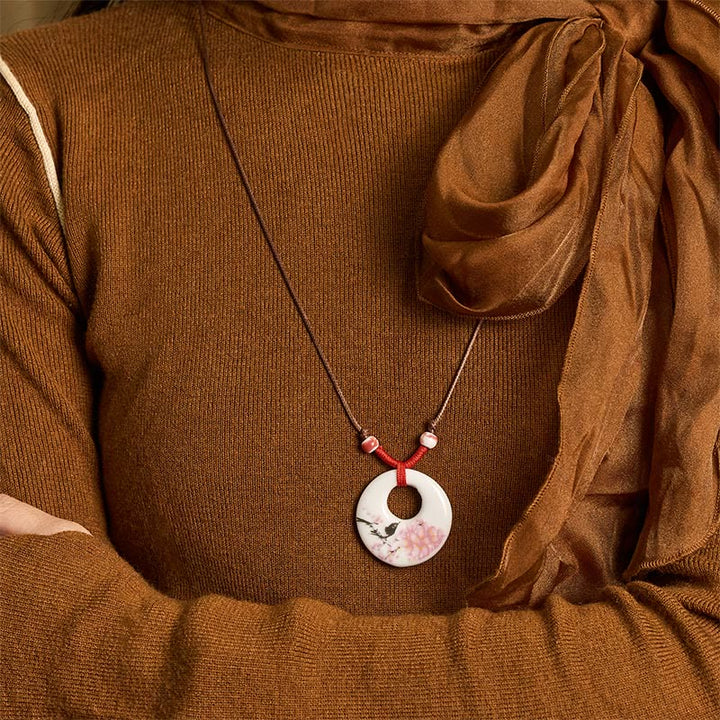 Collier en céramique avec pendentif d'illumination, Buddha Stones, pivoine ethnique, fleurs de pêcher, symbole de lotus - image 26