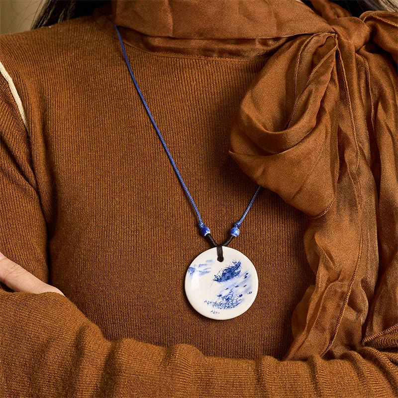 Collier en céramique avec pendentif d'illumination, Buddha Stones, pivoine ethnique, fleurs de pêcher, symbole de lotus - image 22