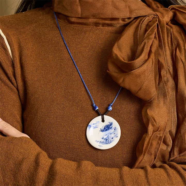 Collier en céramique avec pendentif d'illumination, Buddha Stones, pivoine ethnique, fleurs de pêcher, symbole de lotus - image 22