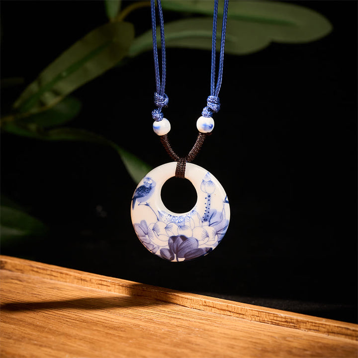 Collier en céramique avec pendentif d'illumination, Buddha Stones, pivoine ethnique, fleurs de pêcher, symbole de lotus - image 1