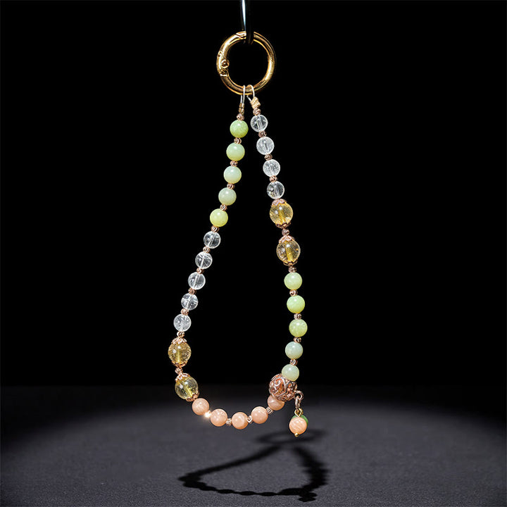 Buddha Stones, jade cyan, cristal blanc, perles d'harmonie, porte-clés, décoration à suspendre pour téléphone - image 3