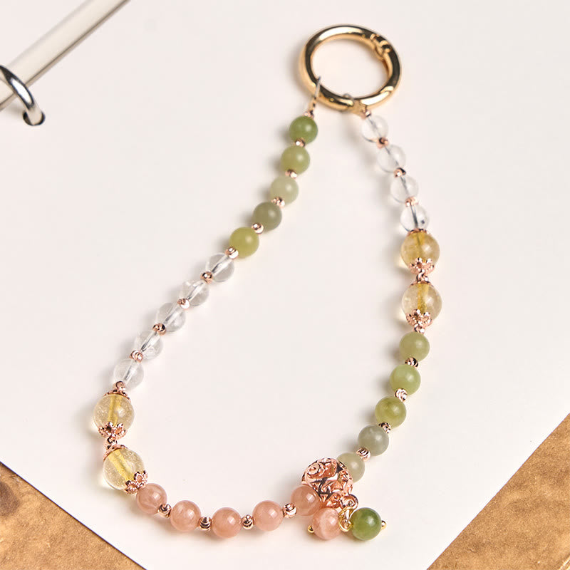 Buddha Stones, jade cyan, cristal blanc, perles d'harmonie, porte-clés, décoration à suspendre pour téléphone - Jade cyan (Chance ♥ Longévité) - image 0