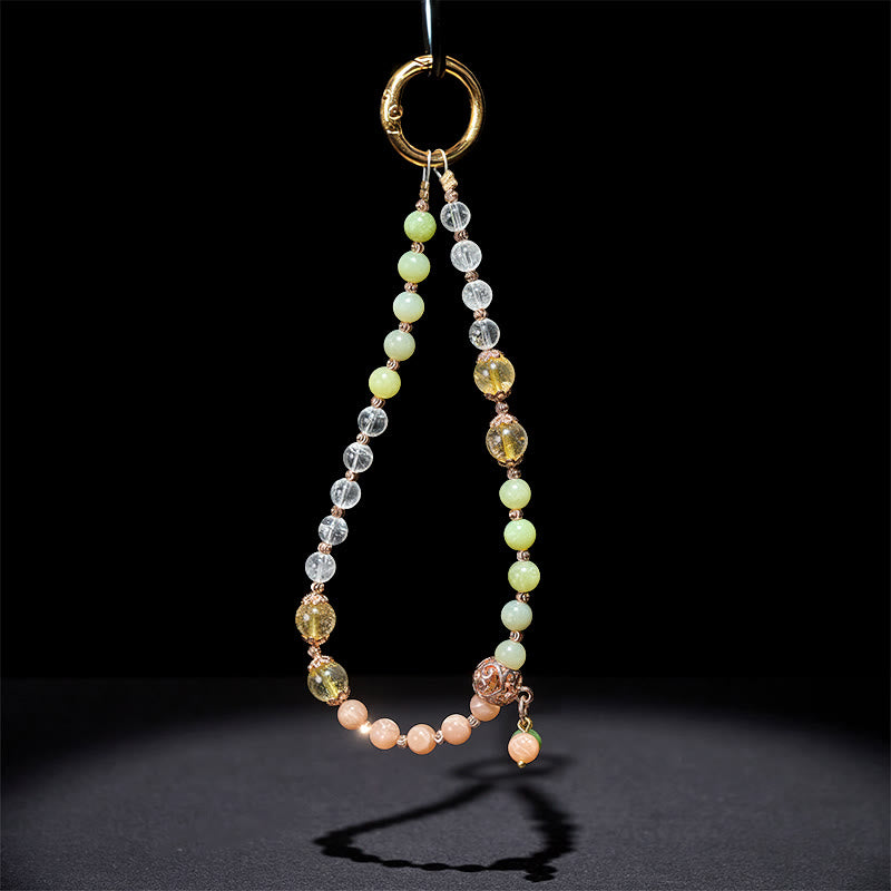 Buddha Stones, jade cyan, cristal blanc, perles d'harmonie, porte-clés, décoration à suspendre pour téléphone - image 3