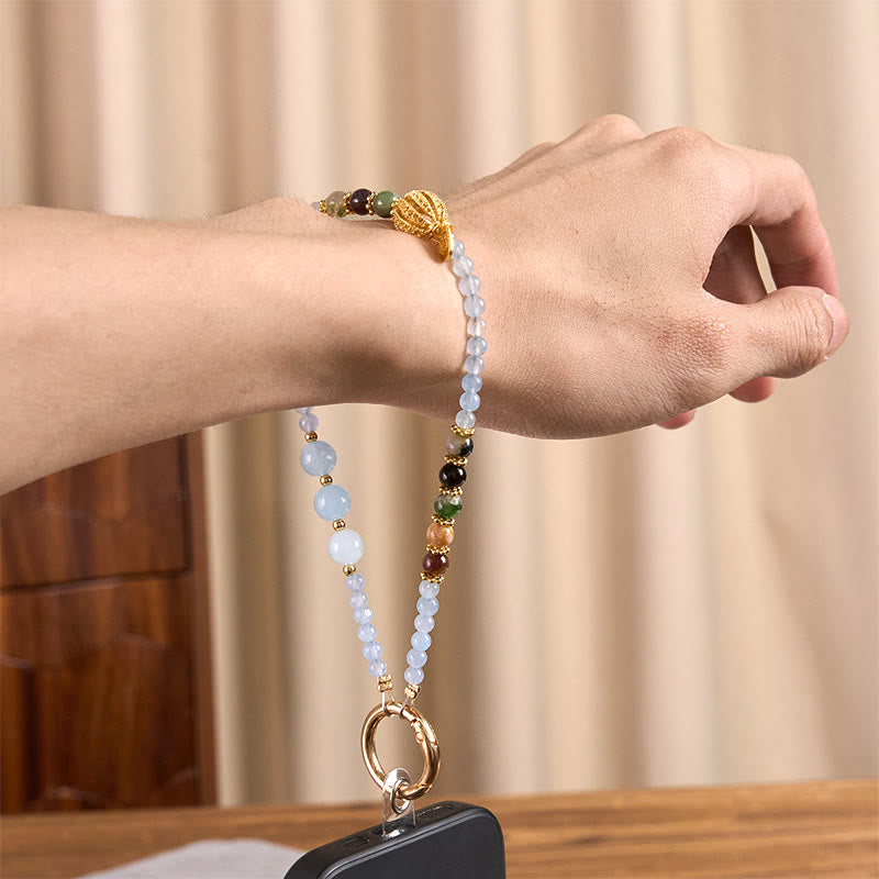 Buddha Stones Fu, calcédoine bleue, porte-clés/décoration pour téléphone, symbole d'équilibre émotionnel, décoration - image 5
