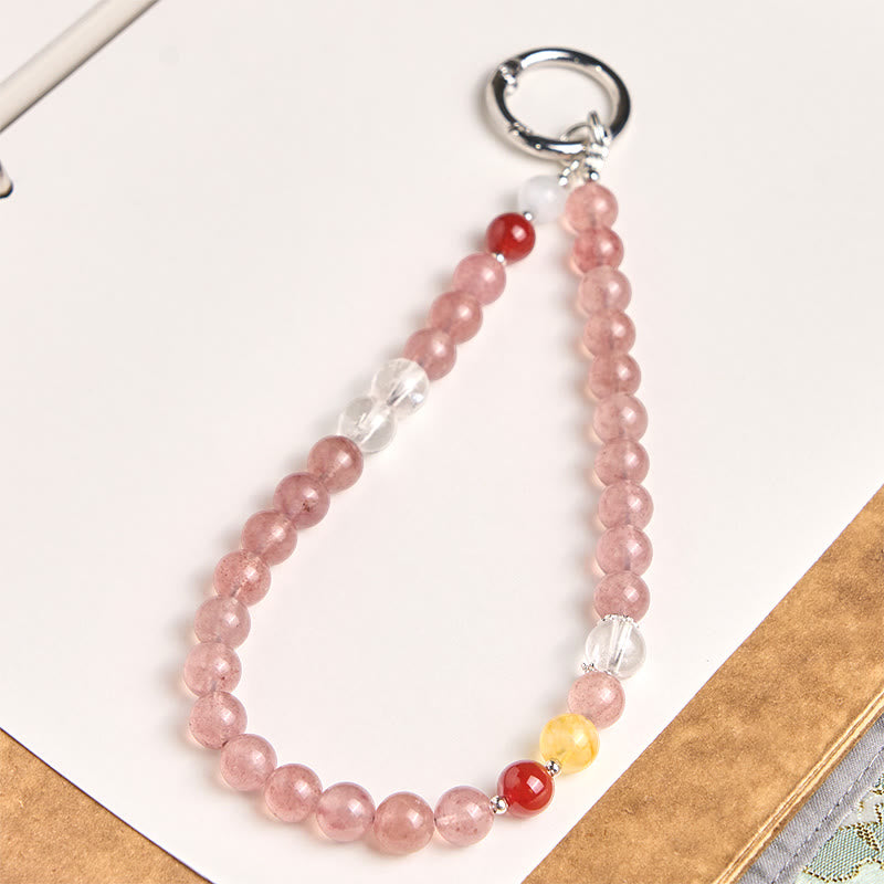 Buddha Stones, perles colorées de 8 mm, quartz fraise, porte-clés positif, décoration à suspendre pour téléphone - Quartz fraise (Guérison ♥ Positive) - image 0
