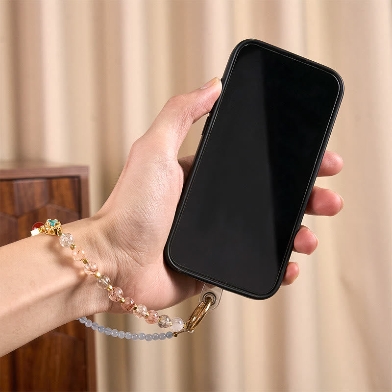 Porte-clés/décoration pour téléphone en perles de calcédoine bleue cristal Super Seven de Buddha Stones - image 4