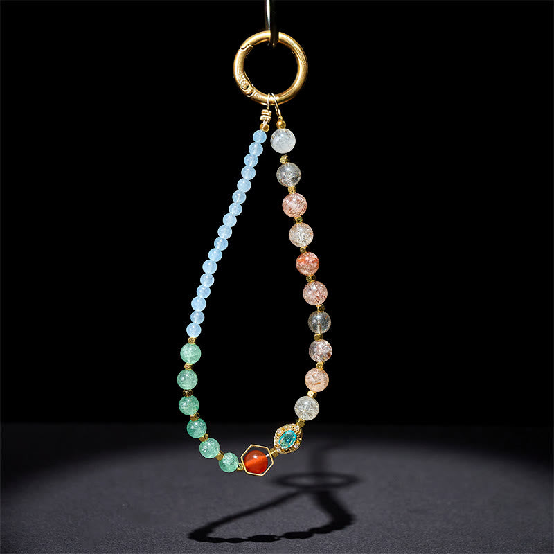 Porte-clés/décoration pour téléphone en perles de calcédoine bleue cristal Super Seven de Buddha Stones - image 3