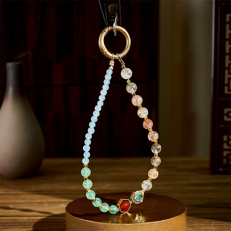 Porte-clés/décoration pour téléphone en perles de calcédoine bleue cristal Super Seven de Buddha Stones - image 2