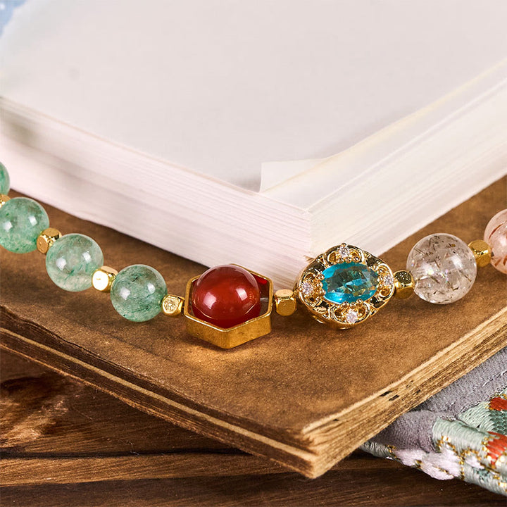 Porte-clés/décoration pour téléphone en perles de calcédoine bleue cristal Super Seven de Buddha Stones - image 1