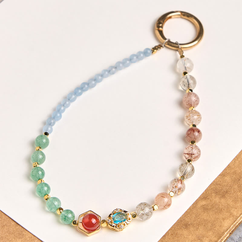 Porte-clés/décoration pour téléphone en perles de calcédoine bleue cristal Super Seven de Buddha Stones - Super Seven Crystal (Croissance spirituelle ♥) - image 0