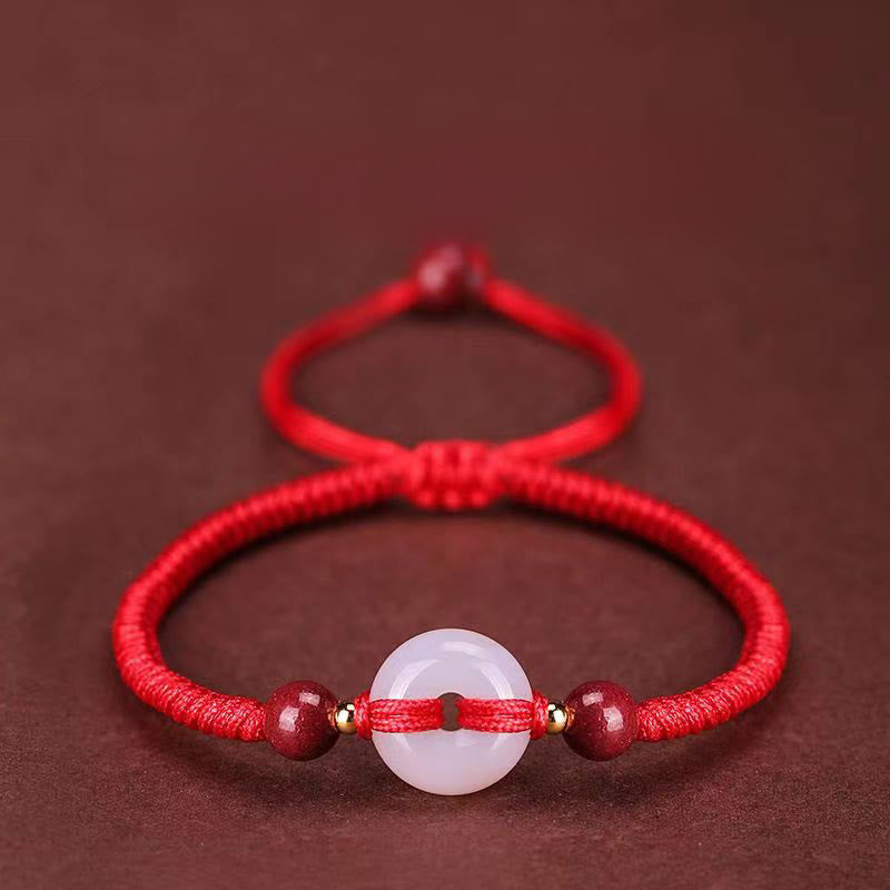 Bracelet de la paix en agate blanche, nœud plat, nœud diamant et cordon rouge, orné de Buddha Stonesune boucle de boucle en agate plate. - Cordon rouge à nœud diamant - image 14