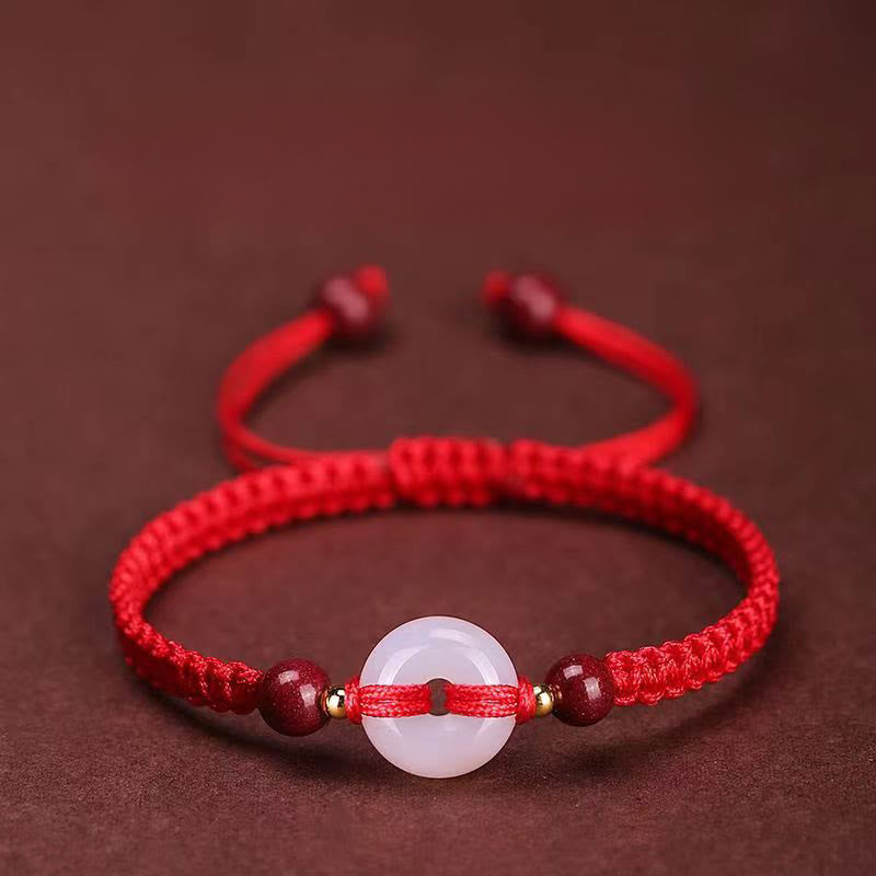 Bracelet de la paix en agate blanche, nœud plat, nœud diamant et cordon rouge, orné de Buddha Stonesune boucle de boucle en agate plate. - Cordon rouge à nœud plat - image 12