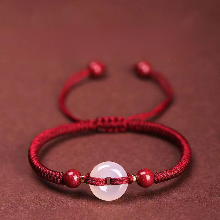 Bracelet de la paix en agate blanche, nœud plat, nœud diamant et cordon rouge, orné de Buddha Stonesune boucle de boucle en agate plate. - Cordon rouge foncé à nœud diamant - image 7