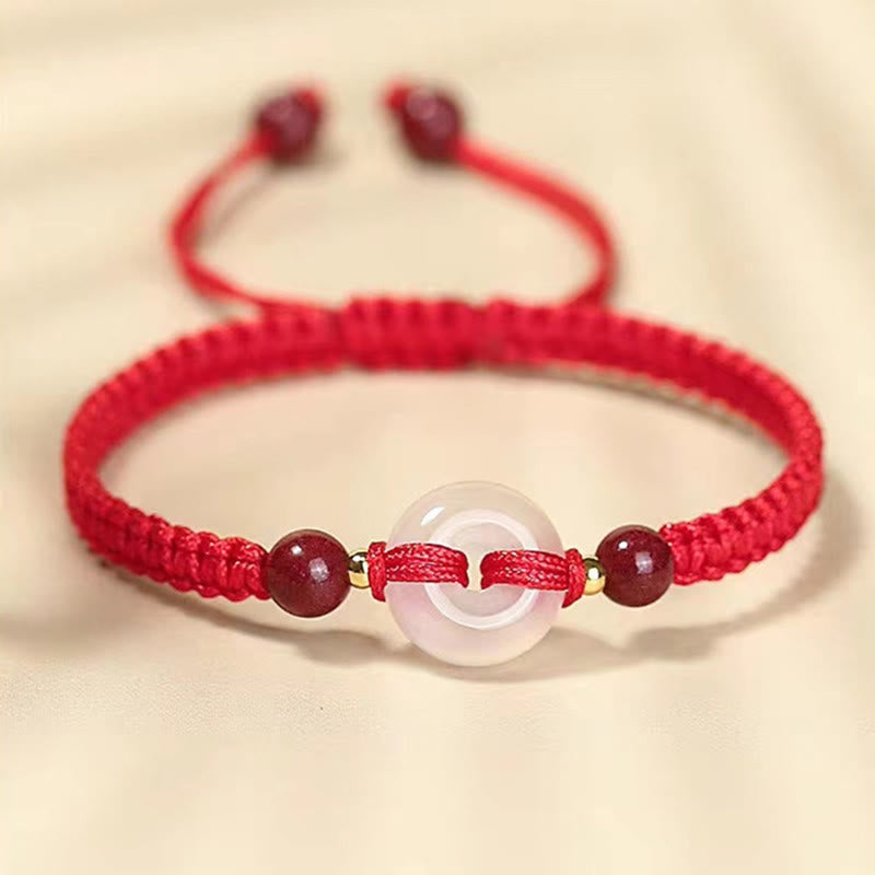 Bracelet de la paix en agate blanche, nœud plat, nœud diamant et cordon rouge, orné de Buddha Stonesune boucle de boucle en agate plate. - image 13
