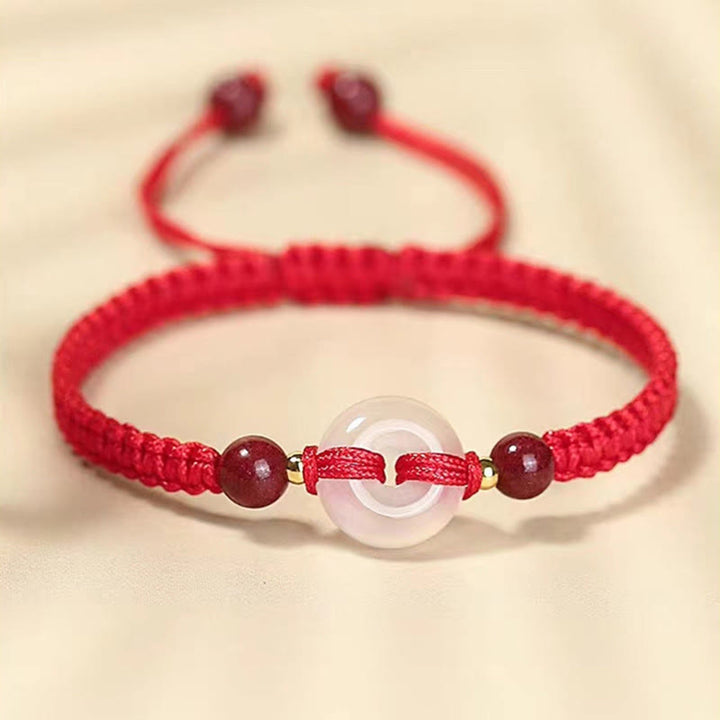 Bracelet de la paix en agate blanche, nœud plat, nœud diamant et cordon rouge, orné de Buddha Stonesune boucle de boucle en agate plate. - image 13